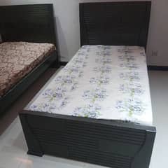 1 pure wood bed with 1 side table and mattress