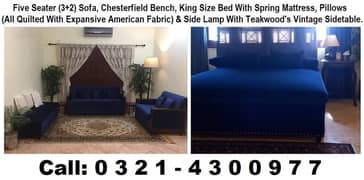 Five Seater Sofa Ottoman Bench and Bed with Pillows 0321-4300977