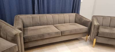 5 seater Interwood sofa suede gray color (Price Negotiable)