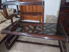 3 wooden tables with glass top
