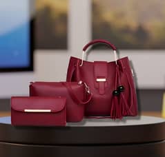 3pcs Women's Pure Leather Plain Handbag
