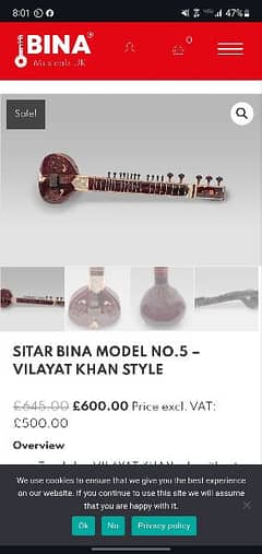 Vilayat Khan Style Sitar | Bina with case import form india