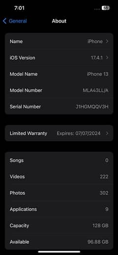 Iphone 13 JV 128GB white in Apple warranty
