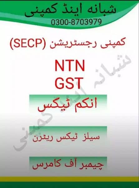 NTN, TAX CONSULTANT, COMPANY REGISTRATION, GST, TRADE MARK, FBR, NGOs 2