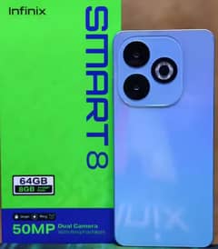 Infinix smart8 4+4ram 64gb memory with box charger 11mounth warranty