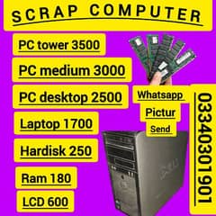 scrap Computer dealer laptop PC Tower LCD Ram hard disc