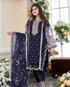 3 PC's women's stitched organza embroidered suit