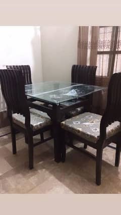 wooden glass dining table with 4chair 0