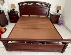 wooden bed for sale with side tables and mattress