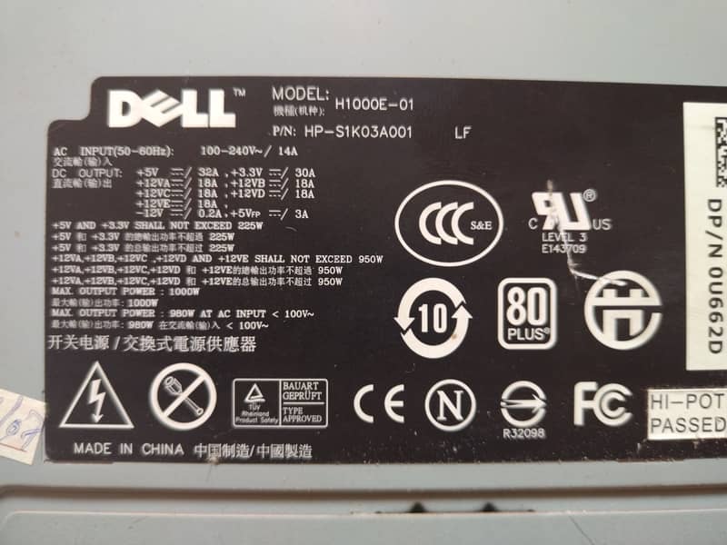 Dell 1000 WATT and 875WATT tower PC power supply. Read Description 5