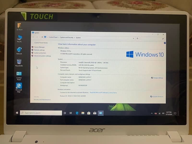 Acer New Touch slim laptop Intel Celeron 5th gen 4/128 Window 10 7