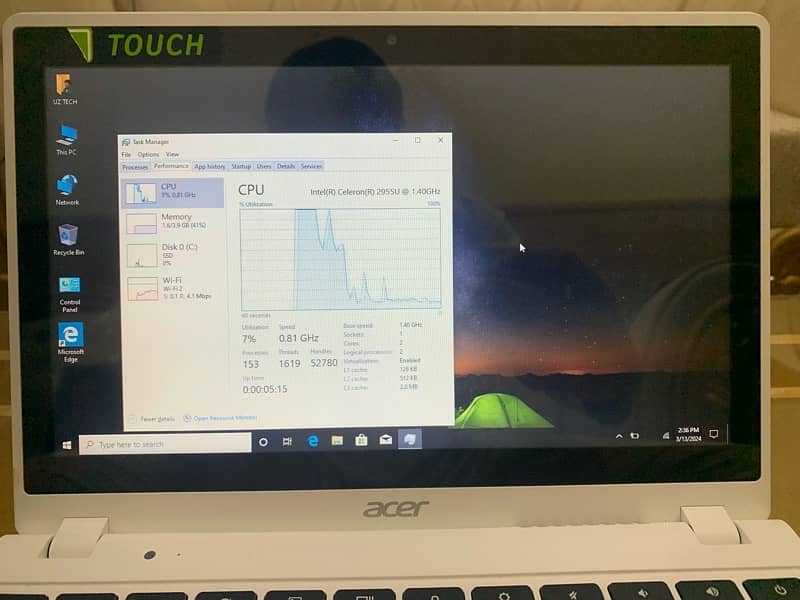 Acer New Touch slim laptop Intel Celeron 5th gen 4/128 Window 10 9