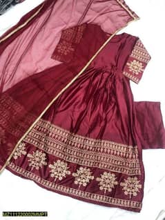 3 pcs women 'stitched shamoz silk Embroidered suit