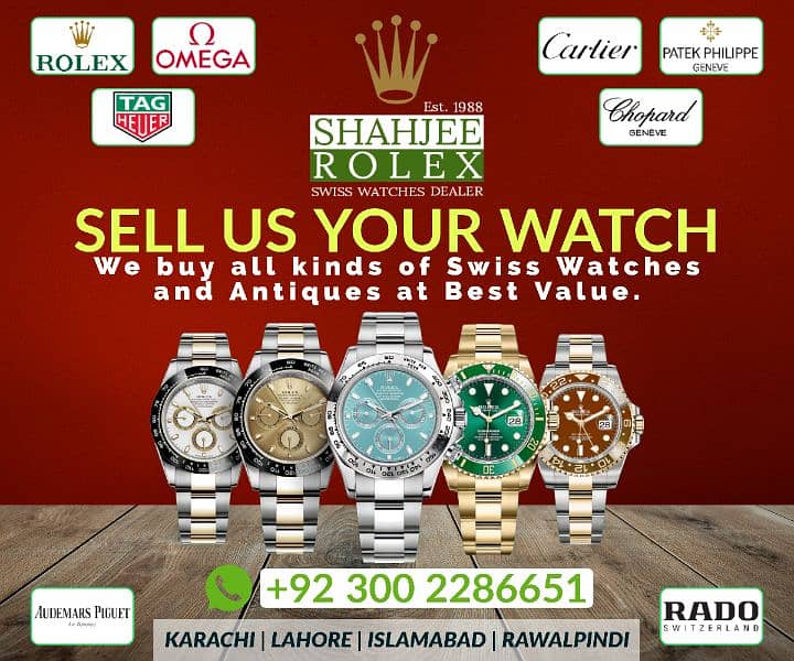 Sell Your Swiss Watch @Shahjee Rolex | Omega Cartier Rado Tag Heuer 0