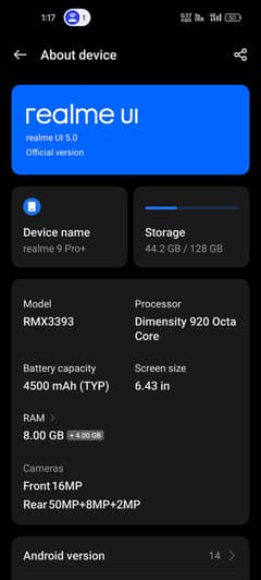 Realme 9 pro plus 8-128 with original charger and box