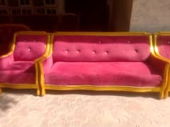 Wood Sofa Sets, five Seaters Maroon Velvet office Chairs