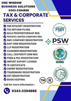 SECP, FBR, COMPANY REGISTRATION TAX & CORPORATE SERVICES