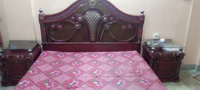Double bed with mattress + 2 side tables+showcase