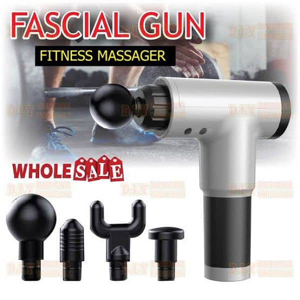 Cordless Fascial Gun Deep Muscle Vibrating Massager Gun with 4 Heads 4