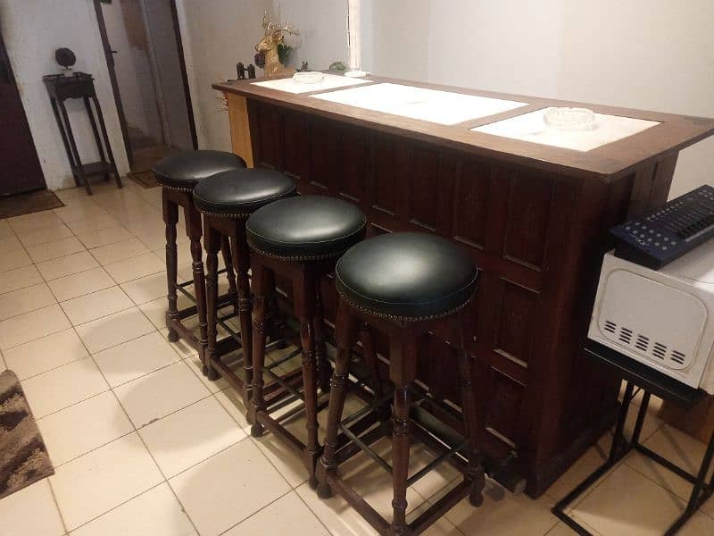 ORIGINAL WOOD BAR CONSOLE AND BAR STOOLS 0