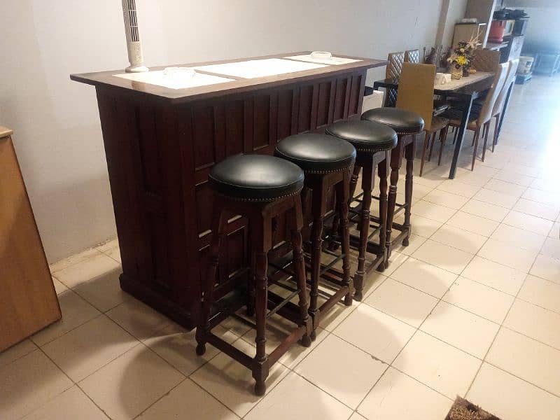 ORIGINAL WOOD BAR CONSOLE AND BAR STOOLS 1