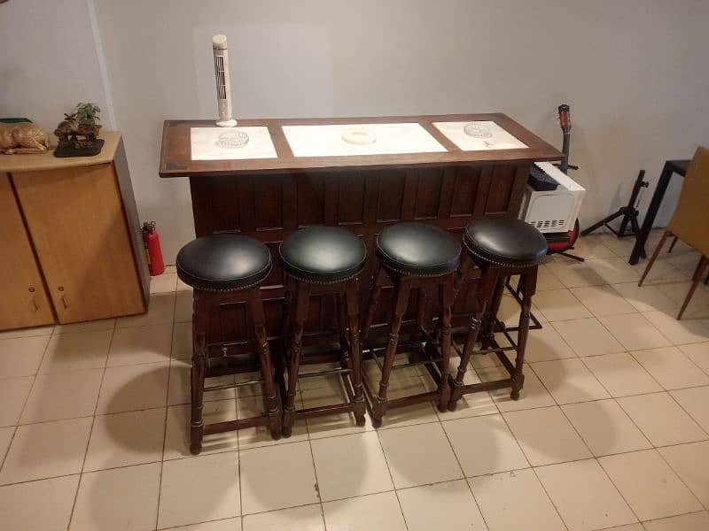 ORIGINAL WOOD BAR CONSOLE AND BAR STOOLS 2