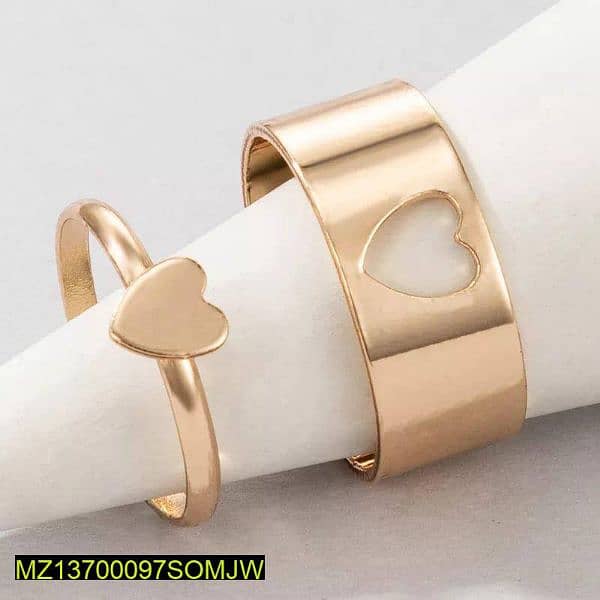 2pc trendy couple hearts rings 2