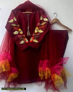 3 Pcs Stitched Katan Silk Suit (medium & larg)