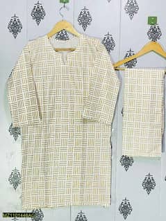 2 Pcs Block Printed Linen Suit