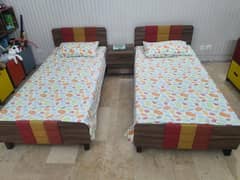 2 Beds (single) Inter wood brand + Side table and mattress.