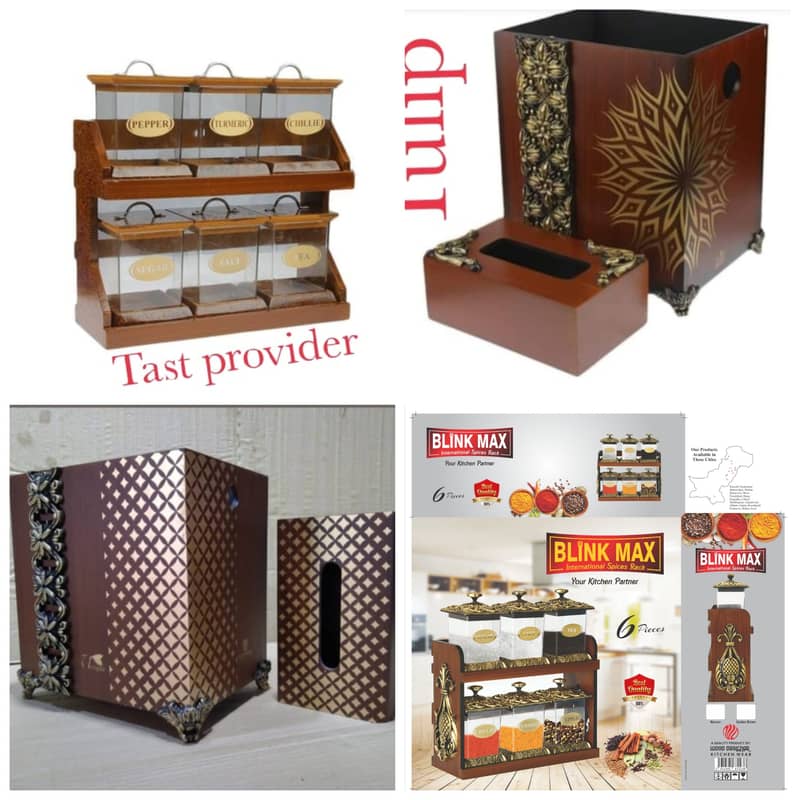 Kitchen Wooden Masala Racks / 6,8 all Pieces / Dustbin / Tissue Boxes 1