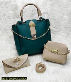 Women's PU Leather Plain Handbag , Pack of 3