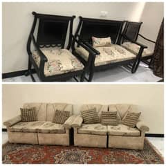 Sofa / 4 Seater Two Sofa Set / Bedroom Chairs / Wooden / Furniture