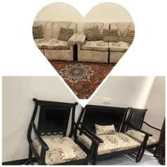 Sofa / 4 Seater Two Sofa Set / Bedroom Chairs / Wooden / Furniture