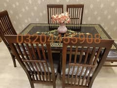 Wooden Dining table / 6 chairs  / glass top dining for sale