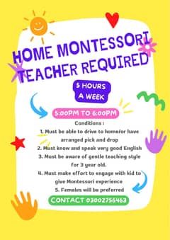 Home Montessori Teacher Required