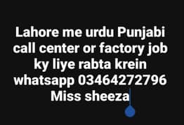 cal centre urdu + Punjabi + factory jobs