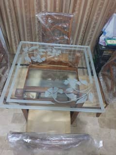 4 chairs dining table double glass sheesham wood pr hai. . . .