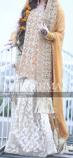 bridal dress mehndi dress short frock with gharara and heavy dupatta