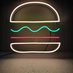Burger Customized Neon Light Sign Board LED with adopter Food neons