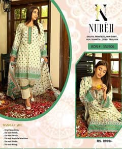 3 piece unstitched lawn printed suit for women's