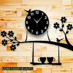 Wooden wall clock with hanging cup and tree branch