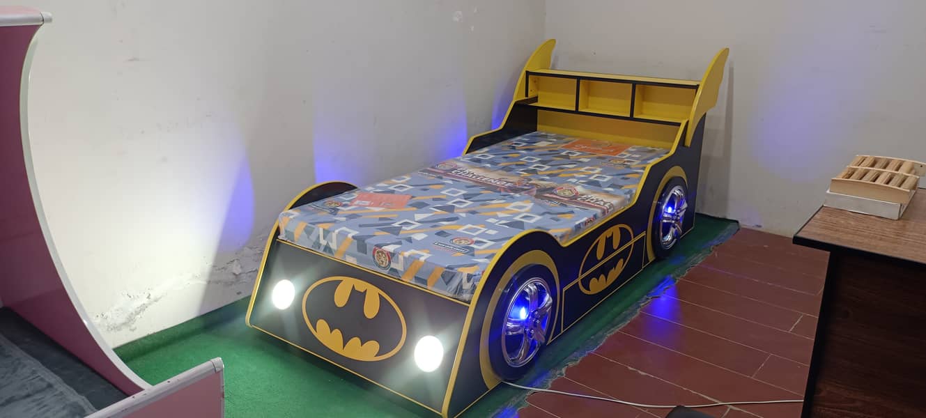 Boys Car Bed Batman shape with light for Bedroom Sale in Pakistan 0