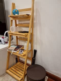 Wooden folding ladder shelf rack (4-steps)