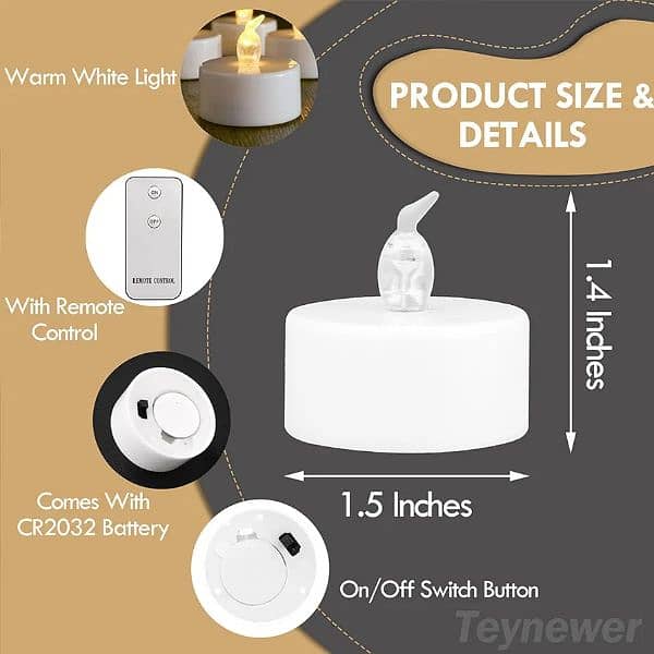 TEYNEWER FLAMELESS LED TEA CANDLES WITH REMOTE 1