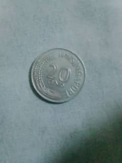 singapore old 20 cents 1976 made