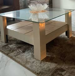 wooden table with german glass