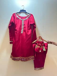 raw silk shalwar kameez in red