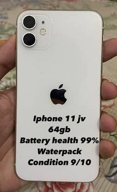 iphone 11 64Gb jv 10/10 battery health 99% water pack
