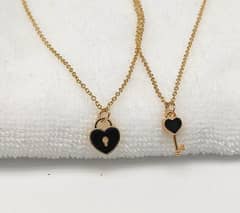 2 Pcs women trendy heart key lock necklace